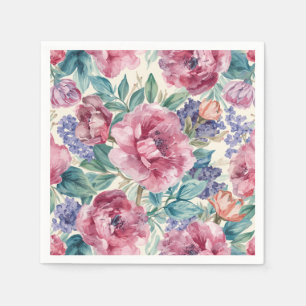 Botanische Pfingstrose Wasserfarbe Lavendelblüten  Serviette