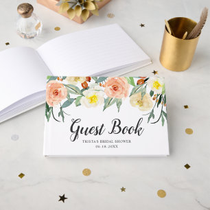 Botanische Pfirsich-Aquarell-Blumen-Brautparty Gästebuch