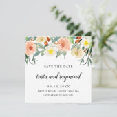 Botanische Pfirsichbläserfarben Rose Save The Date (Stehend Vorderseite)