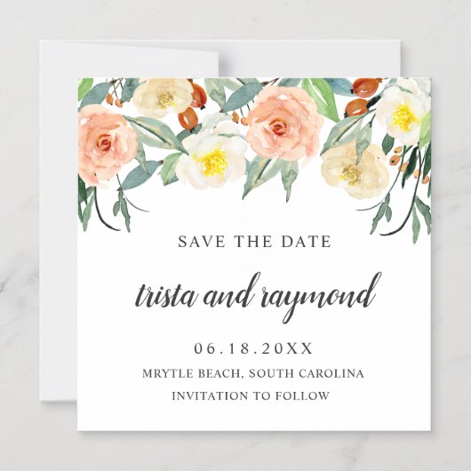 Botanische Pfirsichblütenfarbe Save the Date Magneteinladung (Vorderseite)