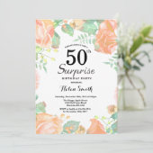 Botanische Pfirsichflorüberraschung 50. Geburtstag Einladung (Stehend Vorderseite)