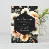 Botanische Pfirsichhochzeit Save The Date (Stehend Vorderseite)