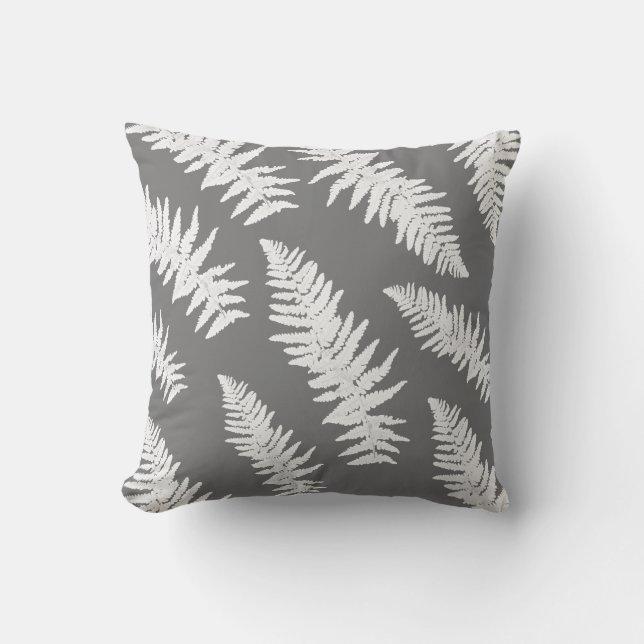 Botanische Pflanze Fern White Kissen (Vorderseite)