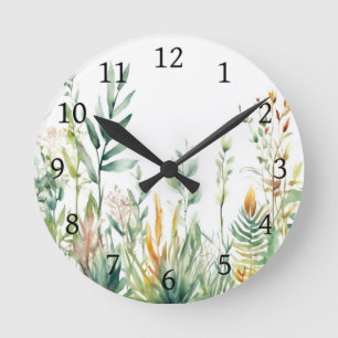 Botanische Pflanze Grünweißes Design 311 Runde Wanduhr