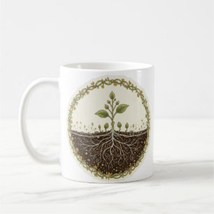 Botanische Pflanze mit Wurzeln Natur Illustrations Kaffeetasse