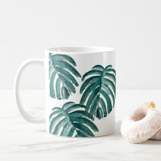 Botanische Pflanze Printing Green Painting Art Kaffeetasse (Mit Donut)