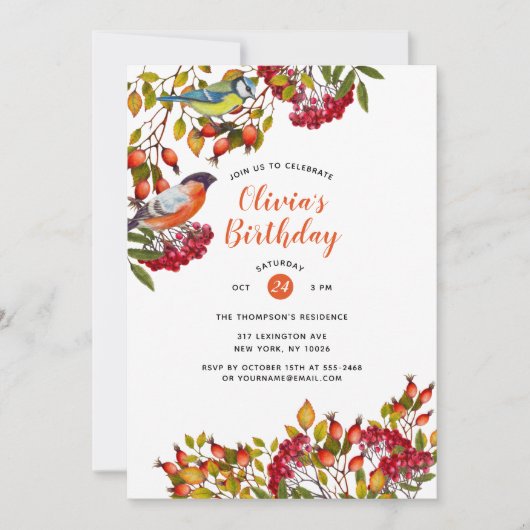 Botanische Pflanze und Vögel Einladung zum Geburts (Vorderseite)