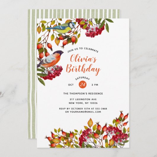 Botanische Pflanze und Vögel Einladung zum Geburts (Vorne/Hinten)