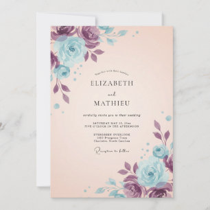 Botanische Pflaume-Aqua-Gemalte Hochzeit Einladung