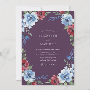 Botanische Pflaume Azure Wildblumen-Hochzeit Einladung