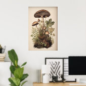 Botanische Pilze in Moosfarn, Boho-Waldlandschaft Poster (Heimbüro)