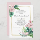 Botanische Pink Flamingo Floral Engagement Party Einladung (Vorne/Hinten)