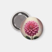 Botanische Pinke Dahlienblüte Magnet (Vorderseite/Rückseite)