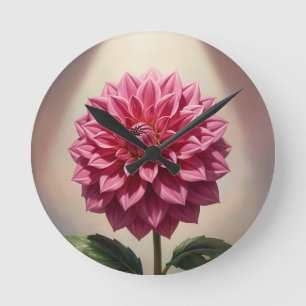 Botanische Pinke Dahlienblüte Runde Wanduhr