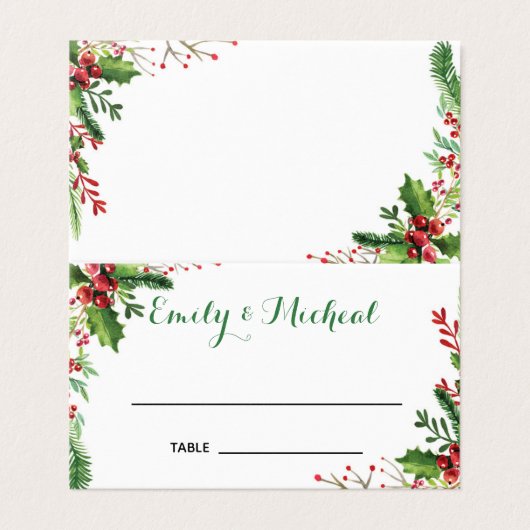 Botanische Platzkarte mit roter grüner Wasserfarbe (Außenseite Aufgefaltet)