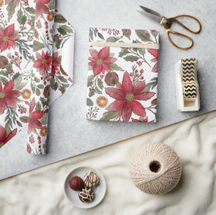 Botanische Poinsettia Rustikale Weihnachten Geschenkpapier