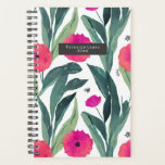 Botanische Poppies-Blumenmuster Planer<br><div class="desc">Aquarellfarbene rote Mohnmuster mit botanischer Vegetation inspiriert. Personalisieren Sie den Namen im grauen Rechteck vorne.</div>