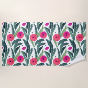 Botanische Poppies-Blumenmuster Strandtuch