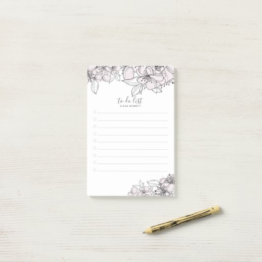 Botanische Post-It-Notes mit Hand-Drawn-Blume Post-it Klebezettel (Auf Schreibtisch)