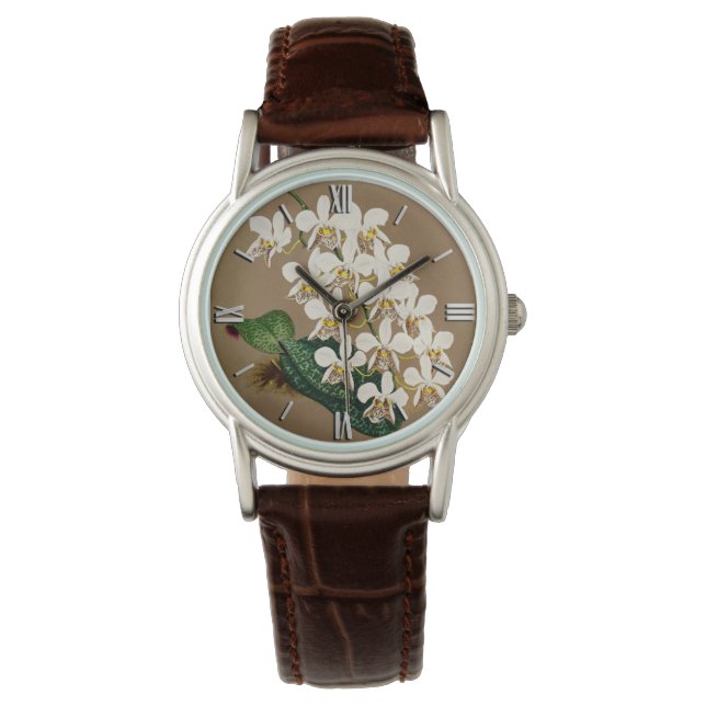 Botanische Printwerbung für Weiße Orchideen, Hinte Armbanduhr (Vorderseite)