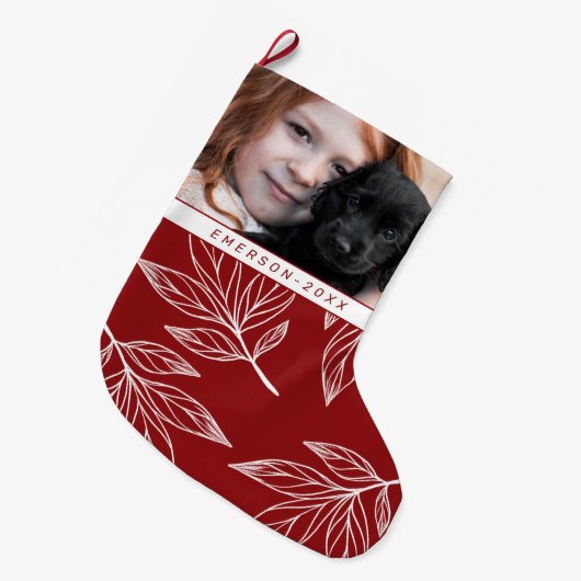 Botanische Printwerbung mit Foto und Name Roter Ur Großer Weihnachtsstrumpf (Vorderansicht (hängend))