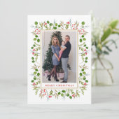 Botanische Rahmen-Weihnachtszeit-Foto Feiertagskarte (Stehend Vorderseite)
