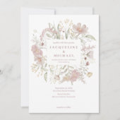 Botanische Rahmen Wildblumen Dusty Rose Hochzeit Einladung (Vorderseite)