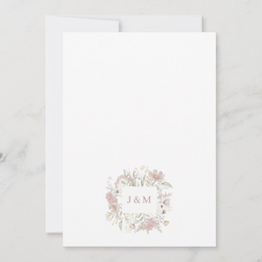 Botanische Rahmen Wildblumen Dusty Rose Hochzeit Einladung (Rückseite)