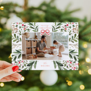 Botanische Rahmenflachkarte für Wasserfarben Feiertagskarte