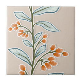 Botanische Reverie L7 Große Pflanze Orange Fliese