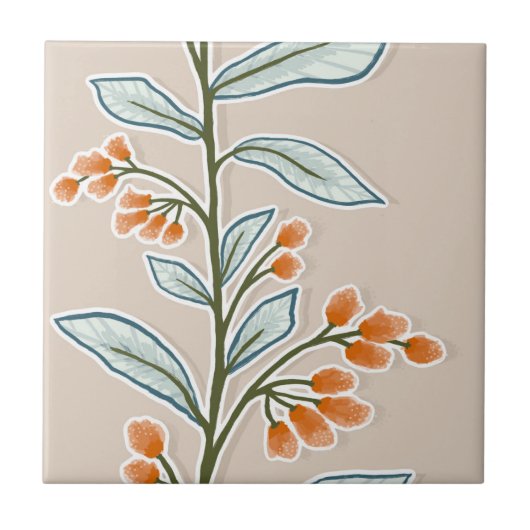 Botanische Reverie L7 Große Pflanze Orange Fliese (Vorderseite)