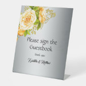 Botanische romanische Gelbe Rosen Silberhochzeit Sockelschild (Vorderseite)