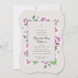 Botanische rosa Blumen Elegante Taufe Einladung