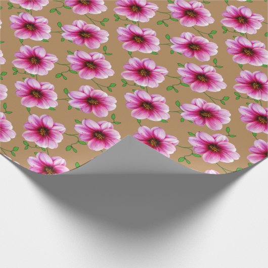 Botanische rosa Dahlie-Blume auf irgendeiner Farbe Geschenkpapier (Ecke)