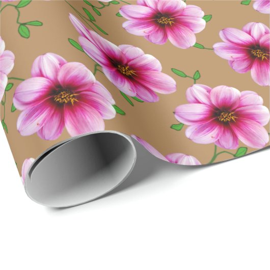 Botanische rosa Dahlie-Blume auf irgendeiner Farbe Geschenkpapier (Rolleneckpunkt)