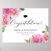 Botanische rosa Dahlie Gratulation Abschluss Poster (Vorne)