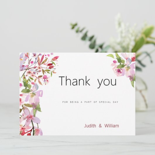 Botanische Rosa Kirschblüte Sommer Danke Einladung (Stehend Vorderseite)