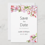 Botanische Rosa Kirschblüte Sommer Save the Date Einladung (Vorderseite)