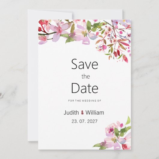 Botanische Rosa Kirschblüte Sommer Save the Date Einladung (Vorderseite)