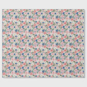Botanische rosa Kosmos und blaue Wildblumen Geschenkpapier (Flach)