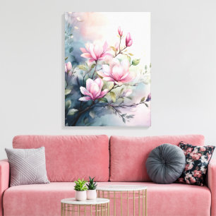 Botanische rosa Magnolienblüten Leinwanddruck