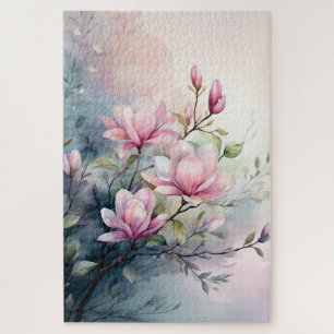 Botanische rosa Magnolienblüten Puzzle