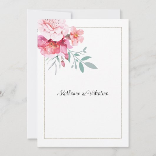 Botanische Rosa-Minze-formelle Drehbuch Blumenhoch Einladung (Rückseite)