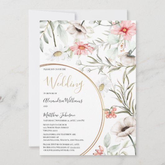 Botanische Rosa-Minze, goldene, blumenreiche Hochz Einladung (Vorderseite)