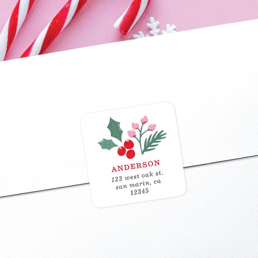 Botanische Rosa Rücksendeadresse Quadratischer Aufkleber