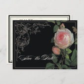 Botanische Rosa, schwarz-Save the Date Postkarte (Vorne/Hinten)