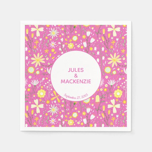 Botanische Rosa Wildblume Blumenmuster Napkins Serviette (Vorderseite)