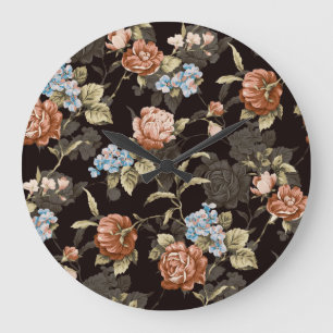 Botanische Rose: abstraktes Blumenmuster. Große Wanduhr