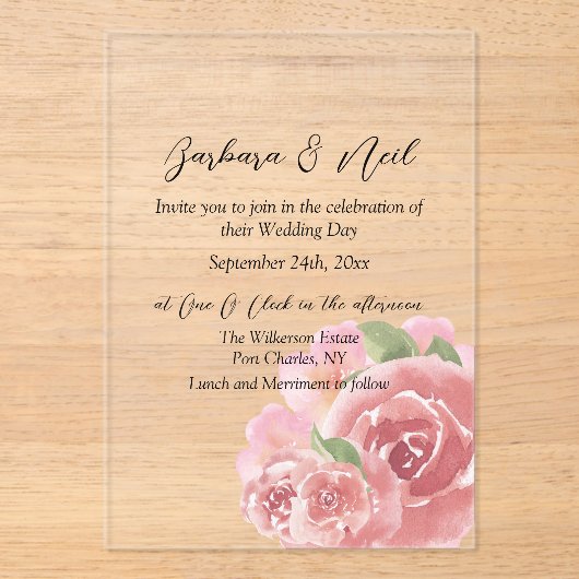 Botanische Rose Acryleinladungen (Vorderseite)