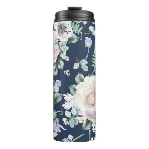 Botanische Rose Blaues Vintages Muster. Thermosbecher